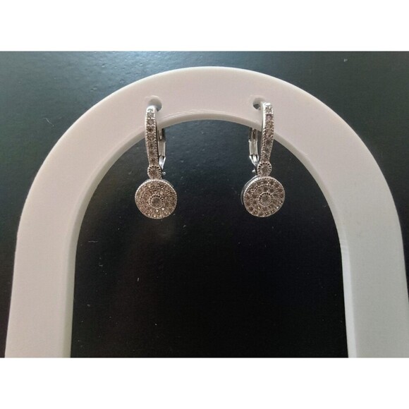 Cubic Zirconia Small Loop Round Silver Earring For Pierced Ears - Picture 2 of 6